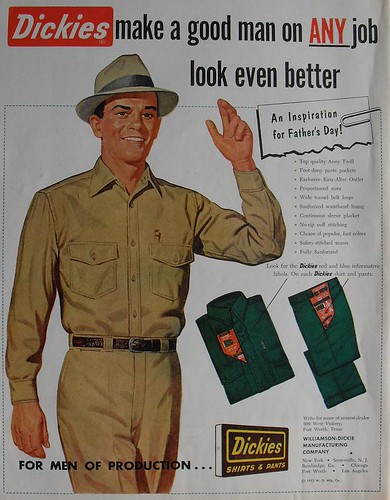 1953 Dickies Mens Pants Blue Collar Uniform Fashion Clothing Menswear Illustration Vintage Advertisement 1950s