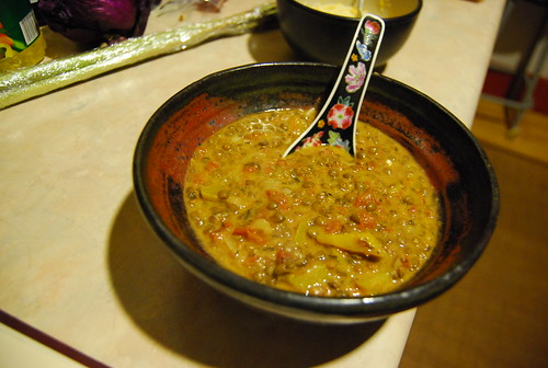 Lentil stew with goat yogurt