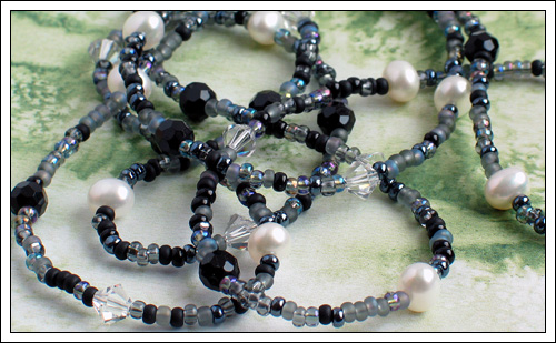 Seed bead, pearl, onyx & crystal necklace II
