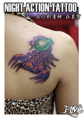 Scorpion & Aquarius tattoo by ping's tattoo. From ping's tattoo