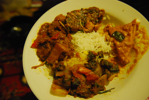 Various curries on Allison's dish