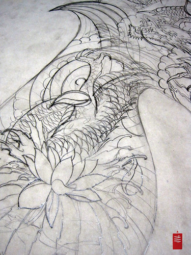 dragon back tattoo. dragon lotus half sleeve ack