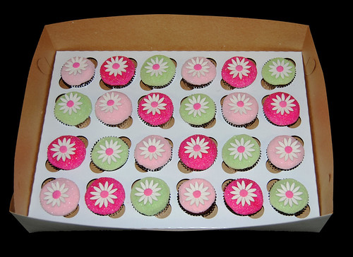 Glittery Pink and Green Daisy 2nd Birthday Cupcakes box