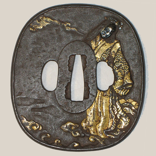 Tsuba, Iron inlaid with gold and silver, Japan, OJ48