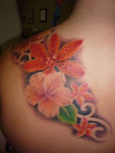 Flower tattoo, Hibiscus Tattoo, Plumeria tattoo, by luckybambooflickr