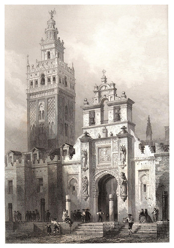 028-Torre de la Giralda-Puerta del Perdon-Voyage pittoresque en Espagne et en Portugal 1852- Emile Bégin