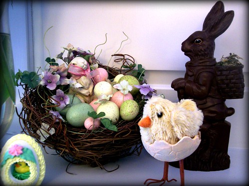 easter nest and chocolate bunny