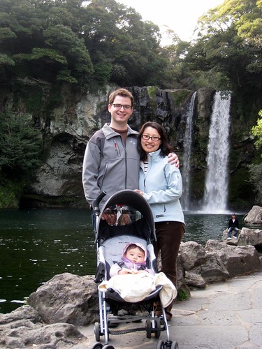 At the waterfalls of Jeju Island