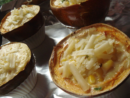 Roasted Corn Pudding In Gem Squash: Cheesy!