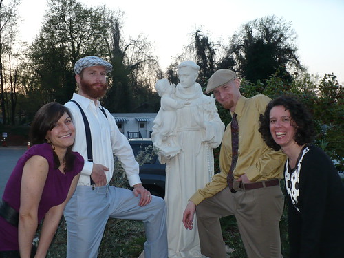 acting goofy with st. francis (?) before easter vigil