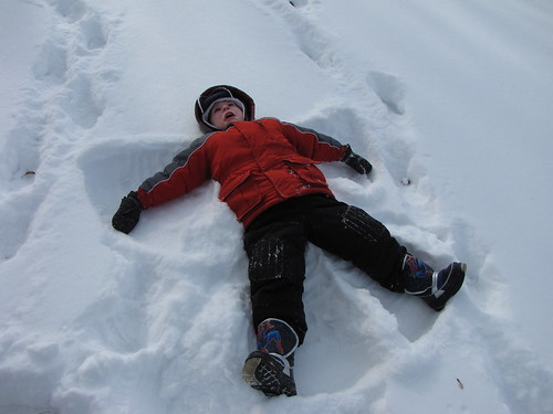 Snow Fort Fun - Benjamin making a snow angel