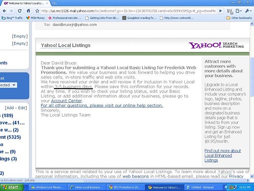 Yahoo Local Listings Confirmation Email