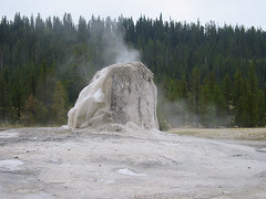 An uncommon view of Lone Star Geyser.  This photo is more or less from the back, looking towards the trail.