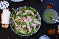 Salad with tarbot and wasabi dressing