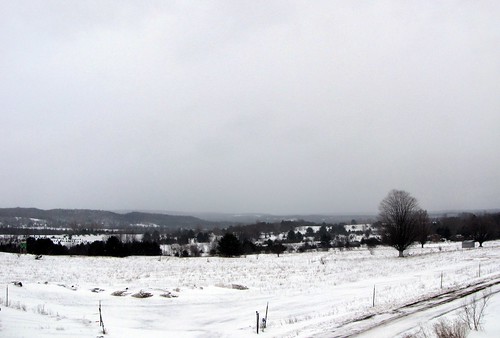 Panorama from my Dad's deck during a snow flurry