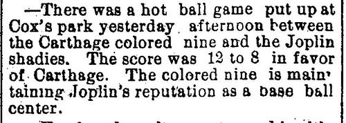 A brief score from an African American baseball team in 1896 Joplin, Missouri