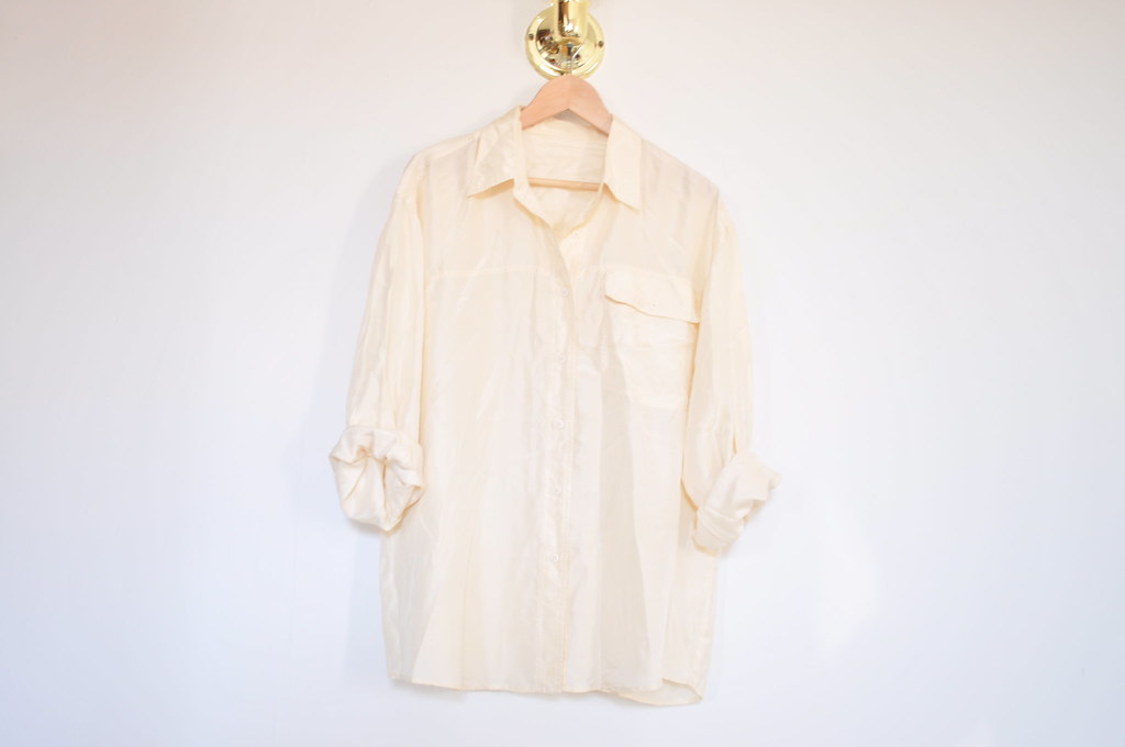 vintage one pocket cream silk shirt
