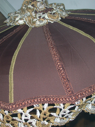 Brown Steampunk OOAK Parasol with gold/brown/ivory trim & lace