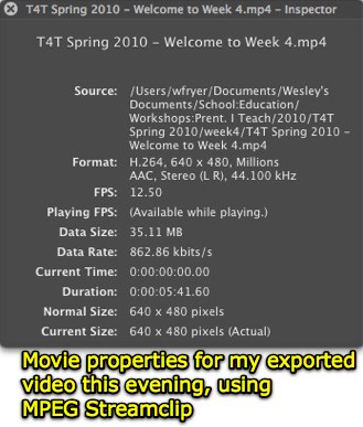Movie properties for my exported video this evening, using MPEG Streamclip
