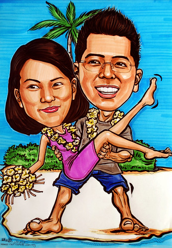 couple caricature @ beach resort