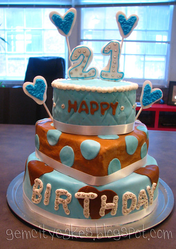 Blue and Brown 21st Birthday Cake