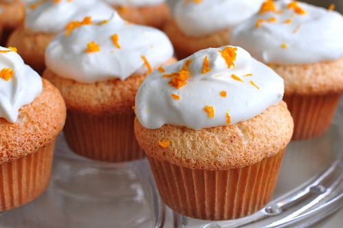 ORANGE ANGEL FOOD CUPCAKES WITH WHIPPED CREAM FROSTING