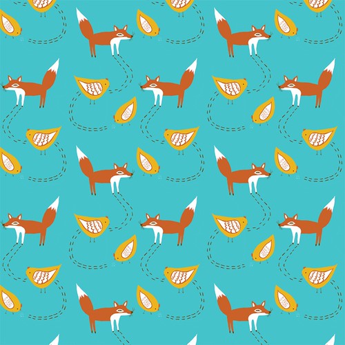 fox and chicken_turquoise repeat