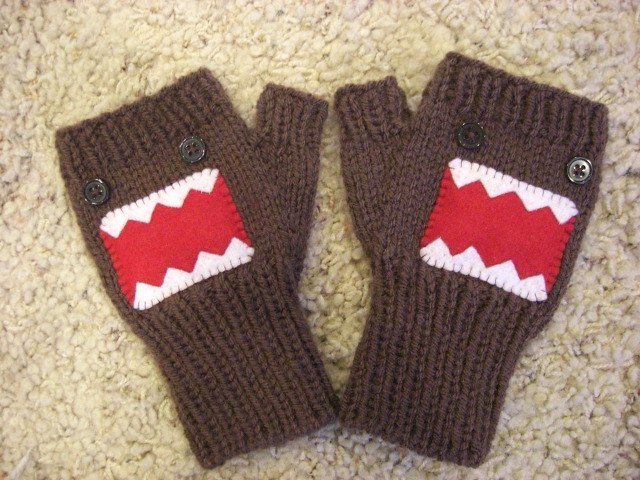 Brown Domo Knitted Fingerless Glove with Mitten Top 