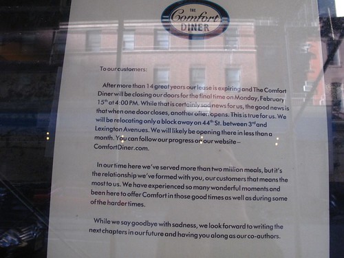 Comfort Diner moving to 44th bet 3rd and Lex