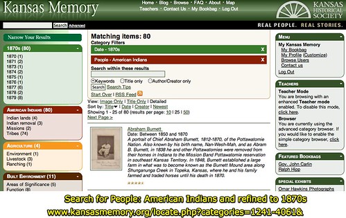 Kansas Memory - Search for People: American Indians and refined to 1870s