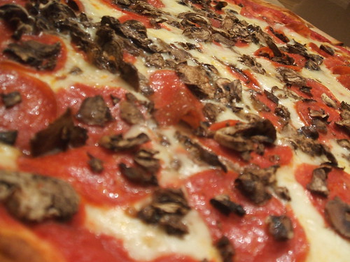 Pepperoni and mushroom pizza