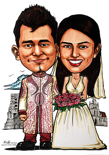 Caricature theme - Indian + western wedding