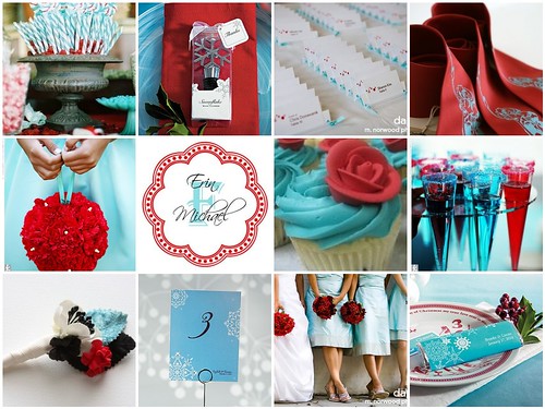 For a colorful winter wedding theme combine Tiffany blue with red the 
