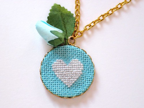 Bluebell Heart Cross Stitch Necklace