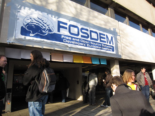 FOSDEM sign, hooked with duct tape!