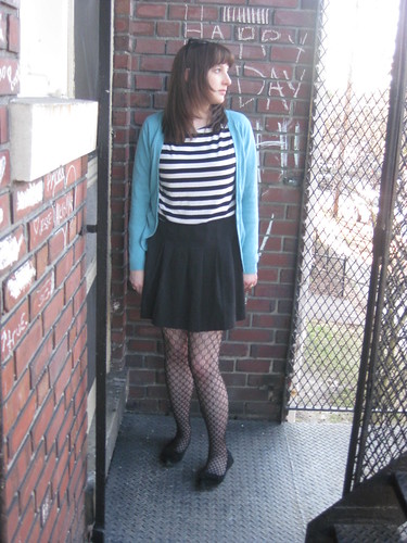 Striped shirt Thrifted 150 Skirt Thrifted 4 Cardigan Thrifted 4