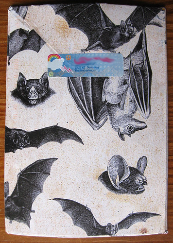 Autumn bats mail art envelope, back