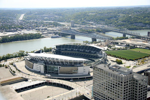 Aerial of Downtown Cincinnati - Bengals Stadium