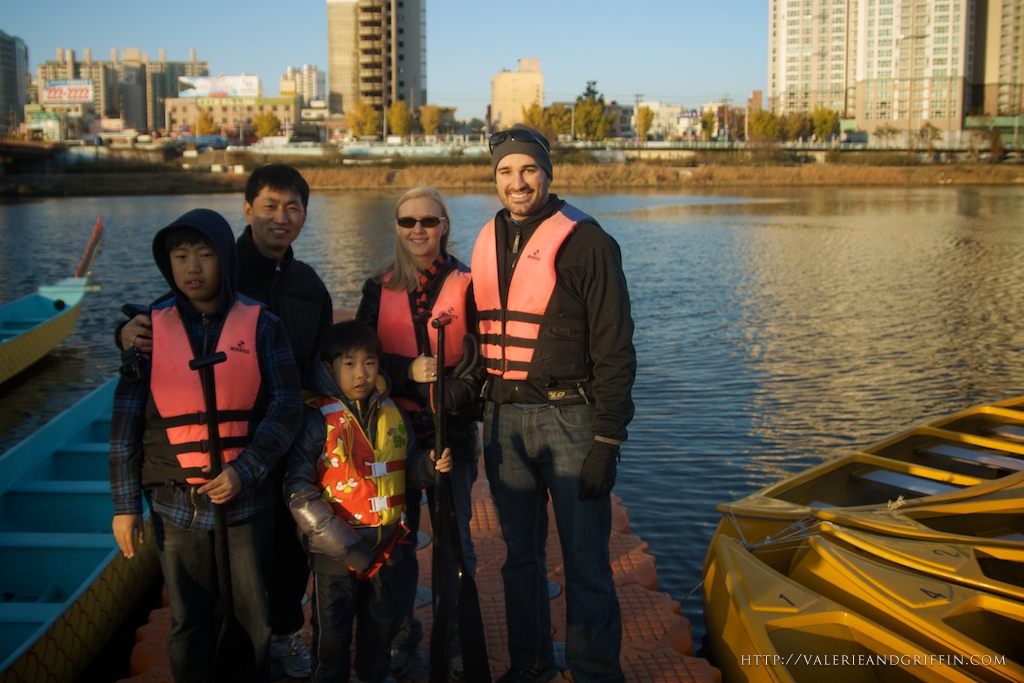 Valerie and I with Mrs. Ahns Husband and two sons right after we had a blast canoeing on the Taewha River in downtown Ulsan.