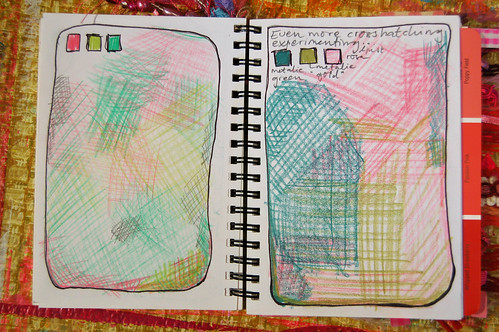 Pink Notebook: crosshatching with green