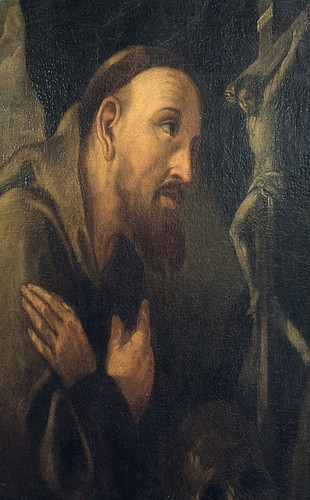 Detail of an oil painting of Saint Francis of Assisi, by Ludovico Cardi da Cigoli, ca. 1613, at the Pere Marquette Gallery of the Saint Louis University Museum of Art, in Saint Louis, Missouri, USA