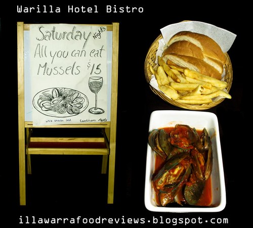 All You Can Eat Mussells only $15 with crusty bread at Warilla Hotel Bistro