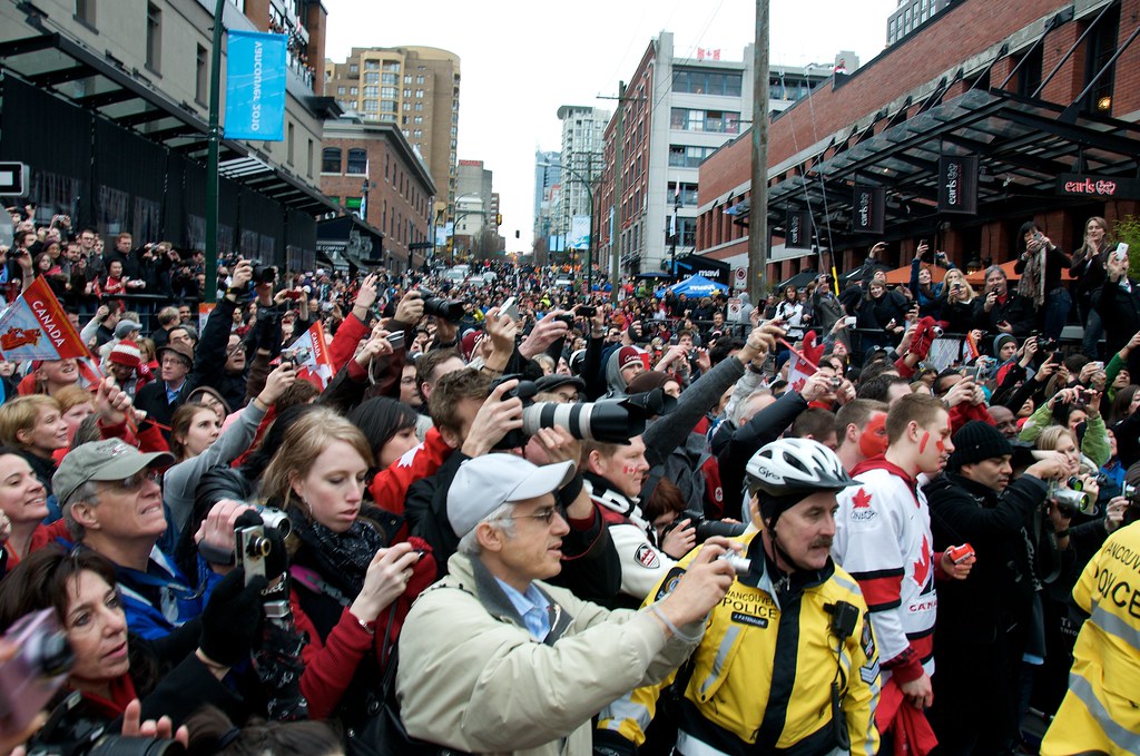 Crowd in Yaletown Following the Torch