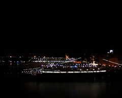 Cruise docks at night