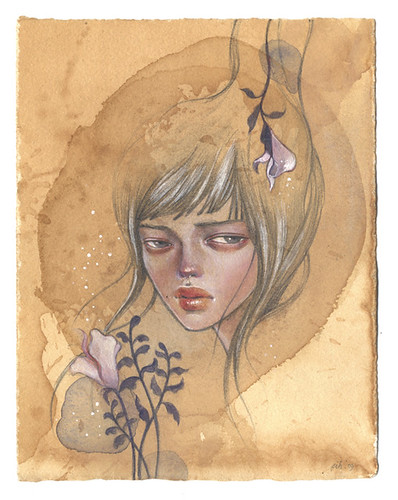 Selene. 6"x8". Mixed Media (Graphite, Watercolor & Acrylic) on Tea-stained Paper. ©2009.