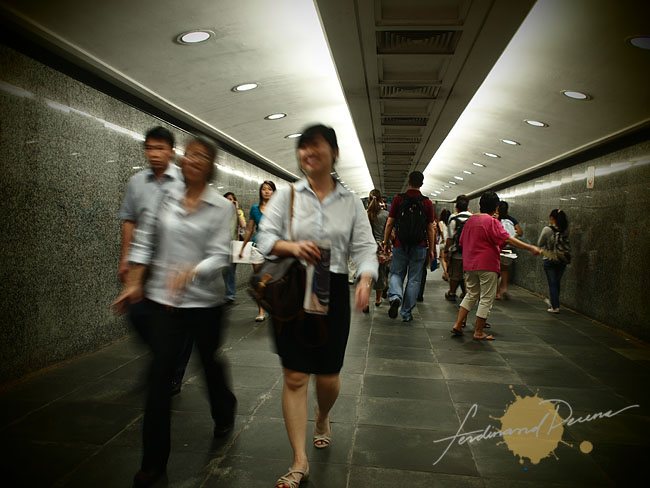 Busy Pedestrian Underground (Olympus E-P1, 17mm f2.8 M.Zuiko, ISO 200, 1/15sec, Pinhole