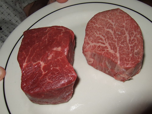 Filets: USDA Prime (left), A5 Kobe (right)