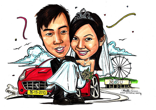 Wedding couple caricatures @ Megu Singapore Flyer A4