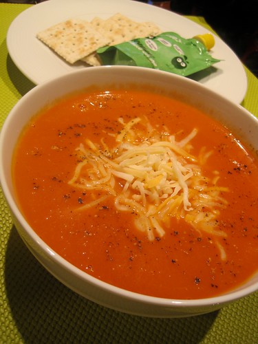 Tomato Soup with Cheese and Multigrain Saltines (and applesauce)