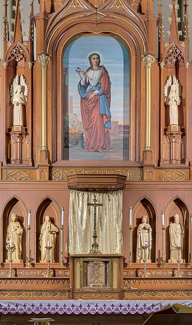 Saint Agatha Roman Catholic Church, in Saint Louis, Missouri, USA - altar and reredoes detail